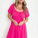 S / Hot Pink Meren Textured Ruffle Trim Dress - FINAL SALE - kitchencabinetmagic