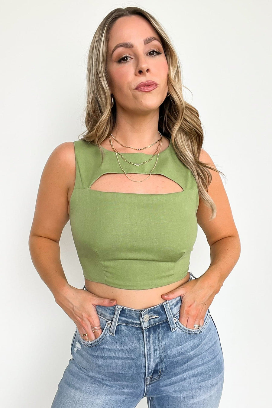 Green / S Miami Afternoons Cutout Crop Top - kitchencabinetmagic