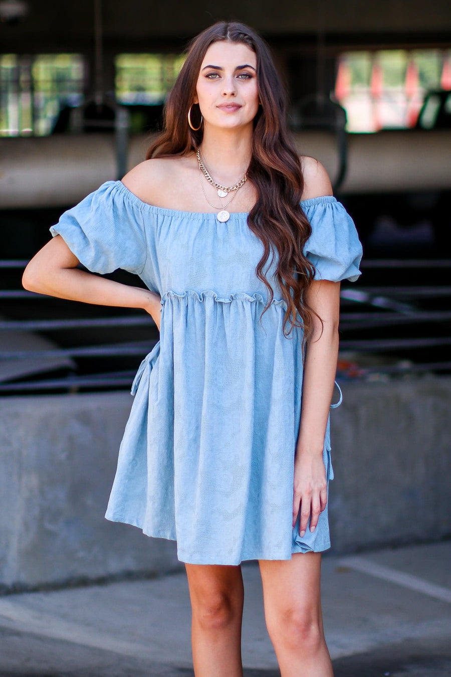 Dusty Blue / S Milly Off Shoulder Flowy Dress - kitchencabinetmagic