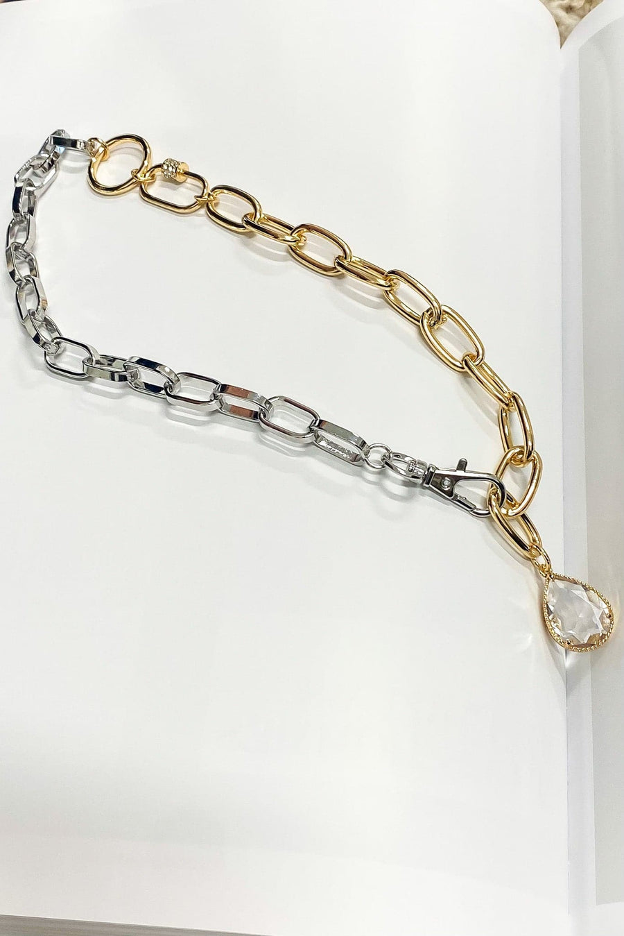 Gold/Silver Mims Crystal Accent Mixed Metal Chain Necklace - FINAL SALE - kitchencabinetmagic