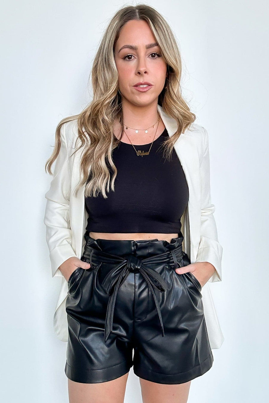  Modern Femme Tie Waist Faux Leather Shorts - FINAL SALE - kitchencabinetmagic