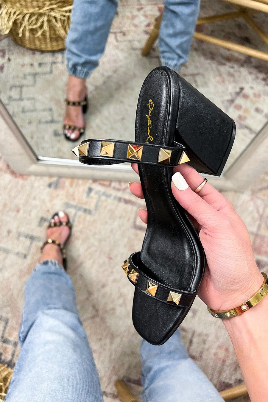 Black / 6 New Ambition Studded Strappy Heels - kitchencabinetmagic