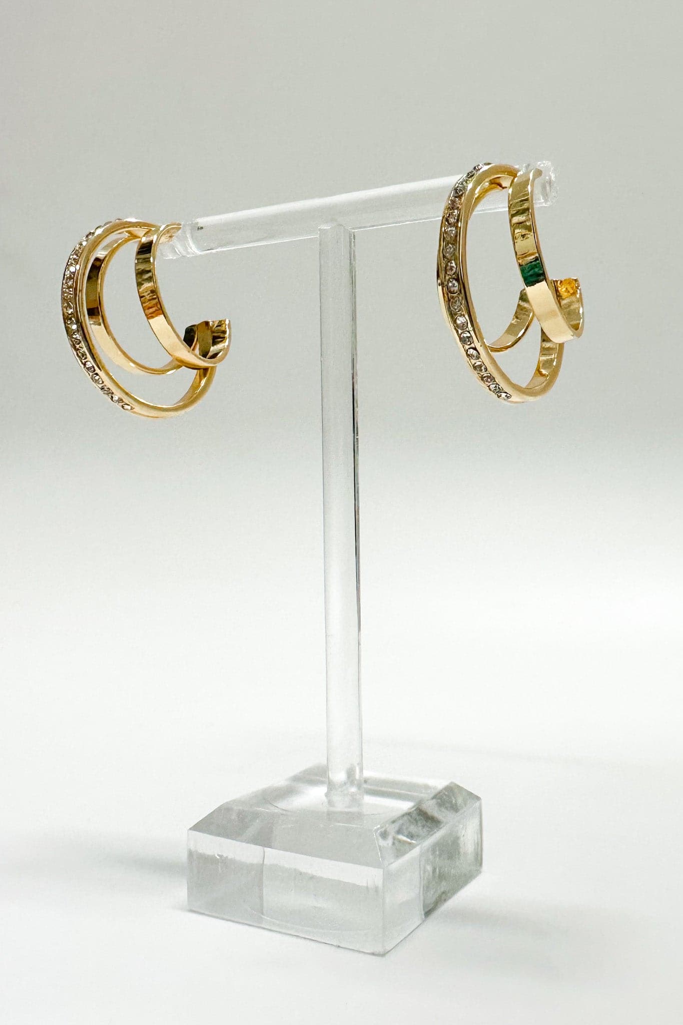  New Glam Rhinestone Triple Hoop Earrings - kitchencabinetmagic