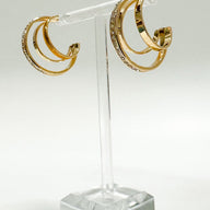 Gold New Glam Rhinestone Triple Hoop Earrings - kitchencabinetmagic