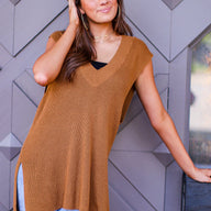 Brown Sugar / S Newark Long Line V-Neck Sweater Vest - FINAL SALE - kitchencabinetmagic