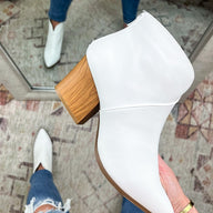 5.5 / White Next in Line Notch Front Faux Leather Booties - BACK IN STOCK - kitchencabinetmagic