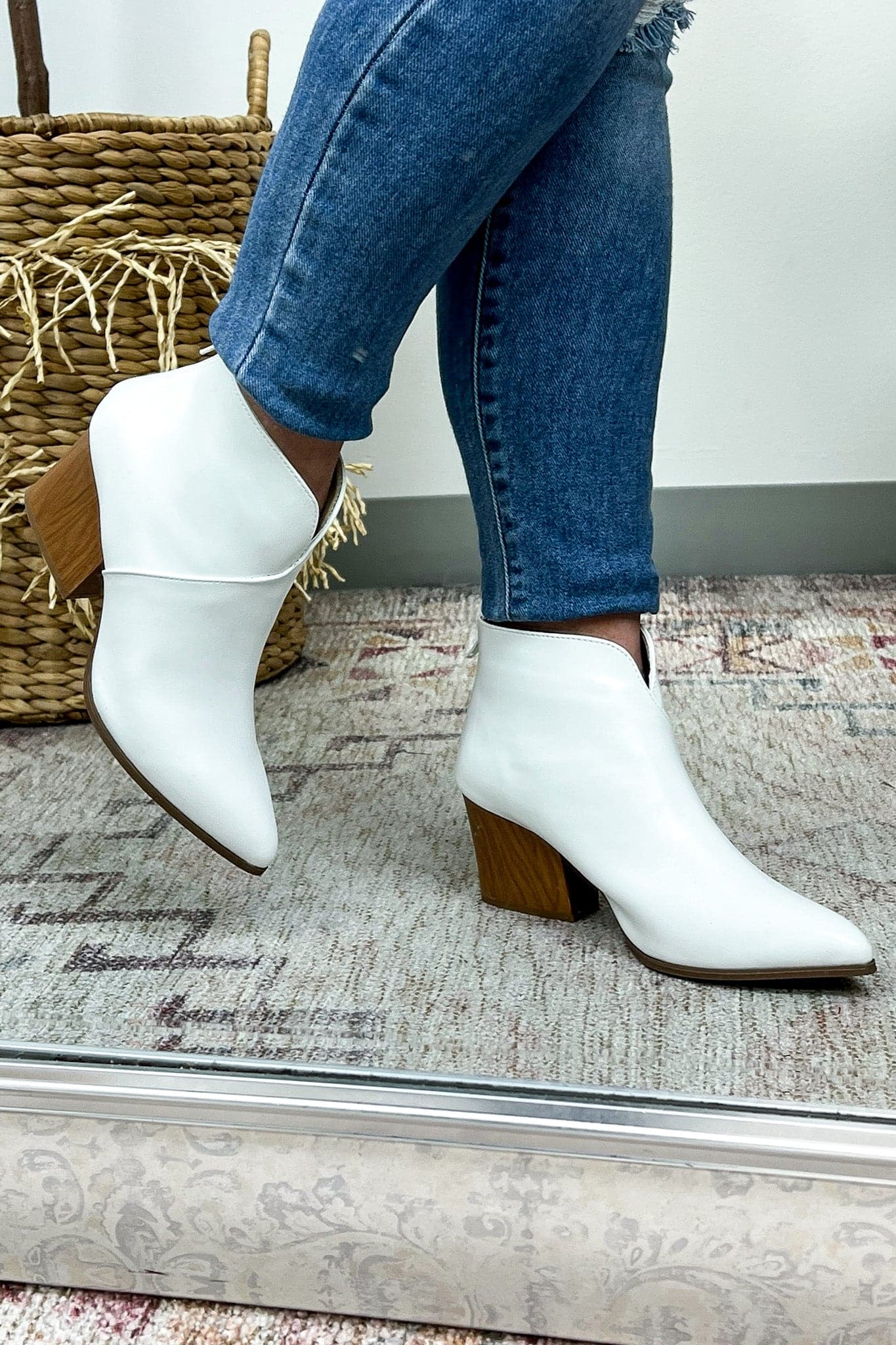  Next in Line Notch Front Faux Leather Booties - BACK IN STOCK - kitchencabinetmagic