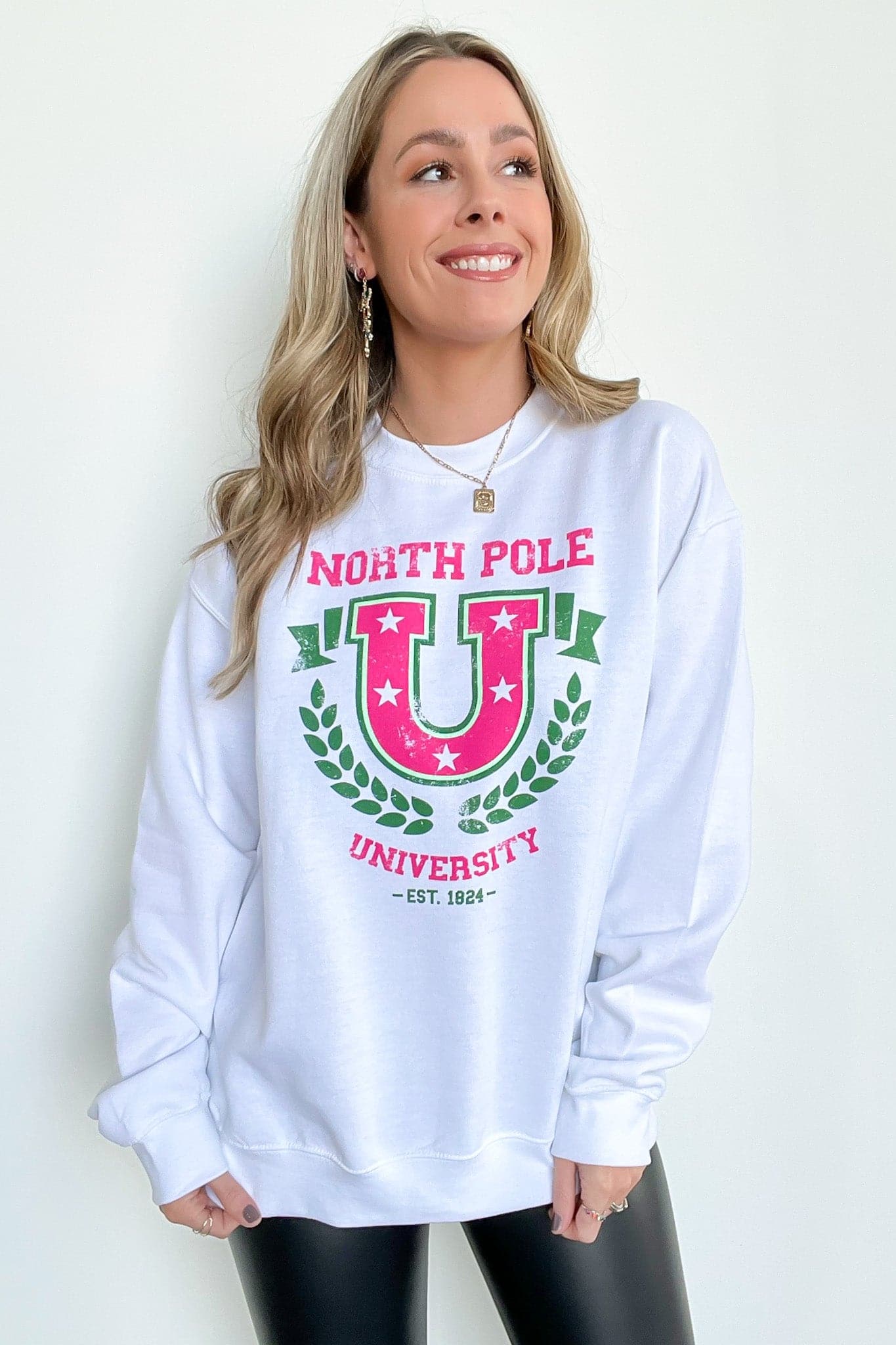  North Pole University Oversized Graphic Sweatshirt - FINAL SALE - kitchencabinetmagic