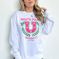 S / White North Pole University Oversized Graphic Sweatshirt - FINAL SALE - kitchencabinetmagic