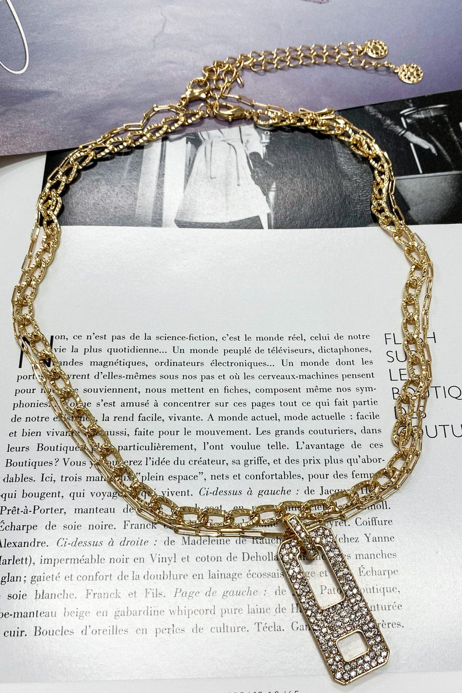 Gold Noteworthy Crystal Tab Layered Necklace - FINAL SALE - kitchencabinetmagic