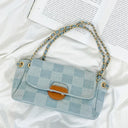 Blue Notorious Style Checkered Chain Strap Bag - kitchencabinetmagic