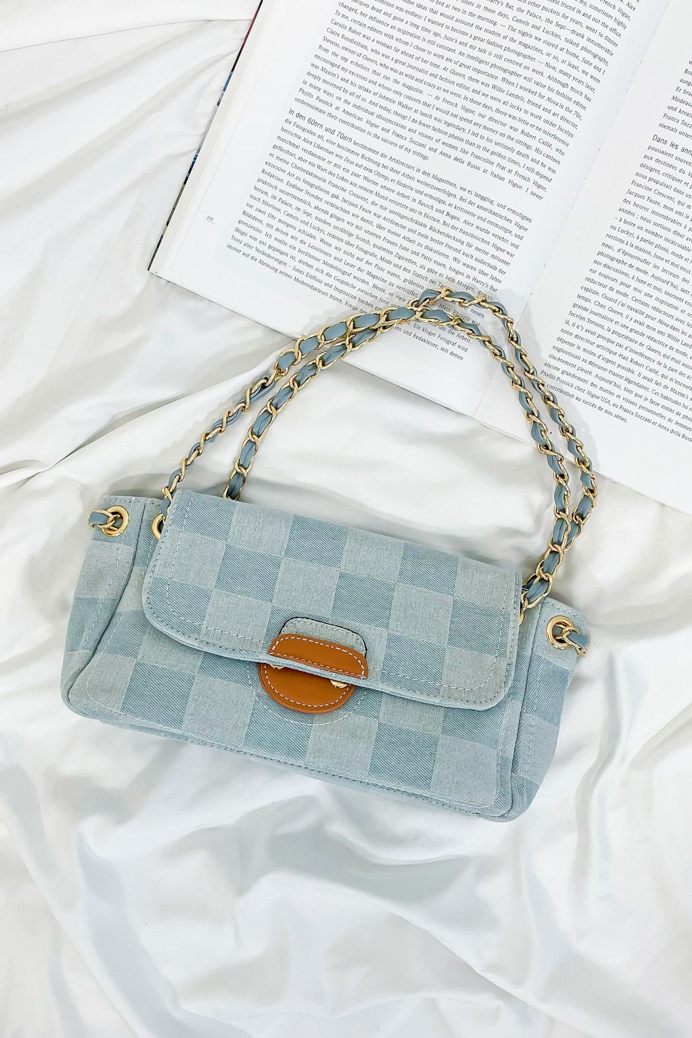 Blue Notorious Style Checkered Chain Strap Bag - kitchencabinetmagic