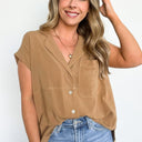  Opheliah Short Sleeve Button Down Top - kitchencabinetmagic