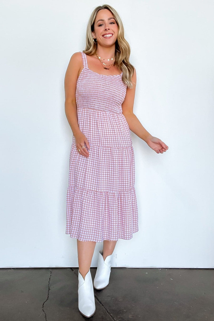  Out for the Day Gingham Smocked Tiered Dress - FINAL SALE - kitchencabinetmagic