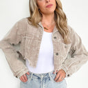 Powder Taupe / S Perfect Promise Cropped Distressed Corduroy Jacket - FINAL SALE - kitchencabinetmagic