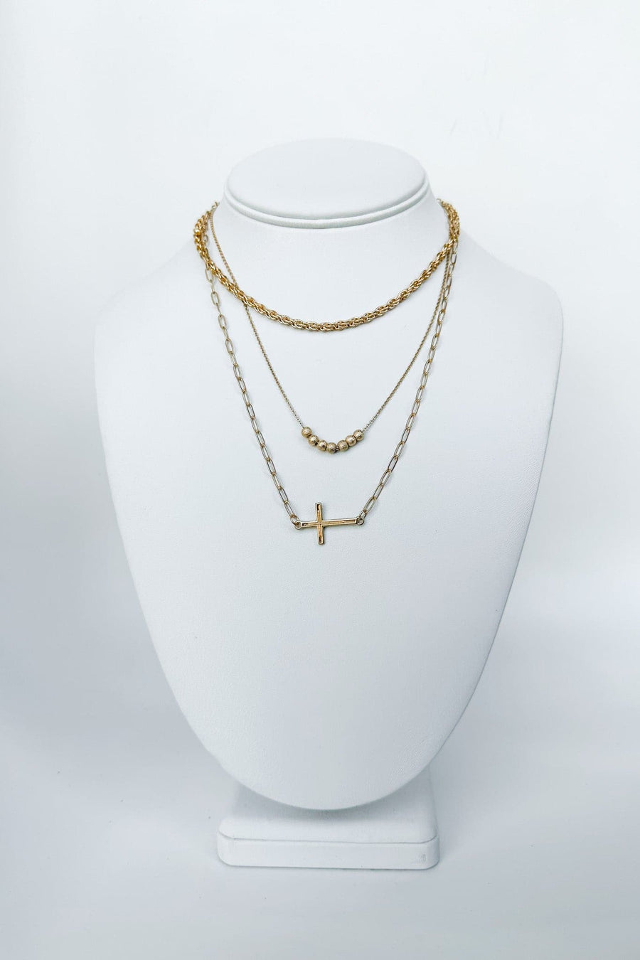 Gold Pomeline Cross Chain Layered Necklace - kitchencabinetmagic
