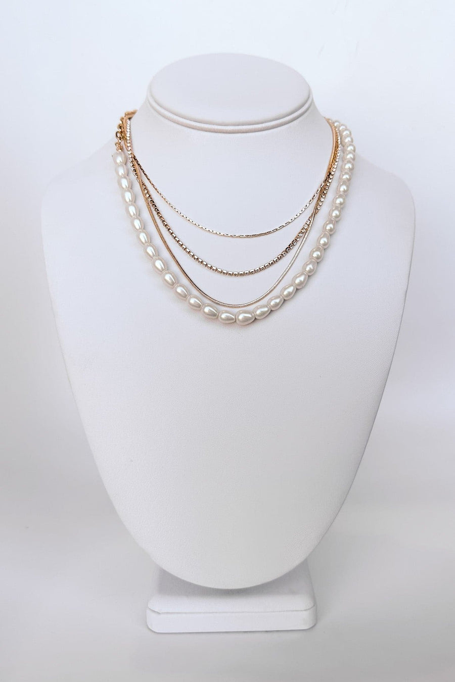 Gold Pretty Flair Rhinestone Pearl Layered Necklace - kitchencabinetmagic