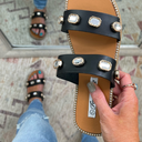 Black / 5 Properly Poised Crystal Stud Double Strap Sandals - kitchencabinetmagic
