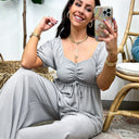  Quiet Escape Smocked Ruched Jumpsuit - FINAL SALE - kitchencabinetmagic