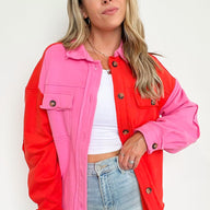 S / Pink Rayana Color Block Button Down Shacket - FINAL SALE - kitchencabinetmagic