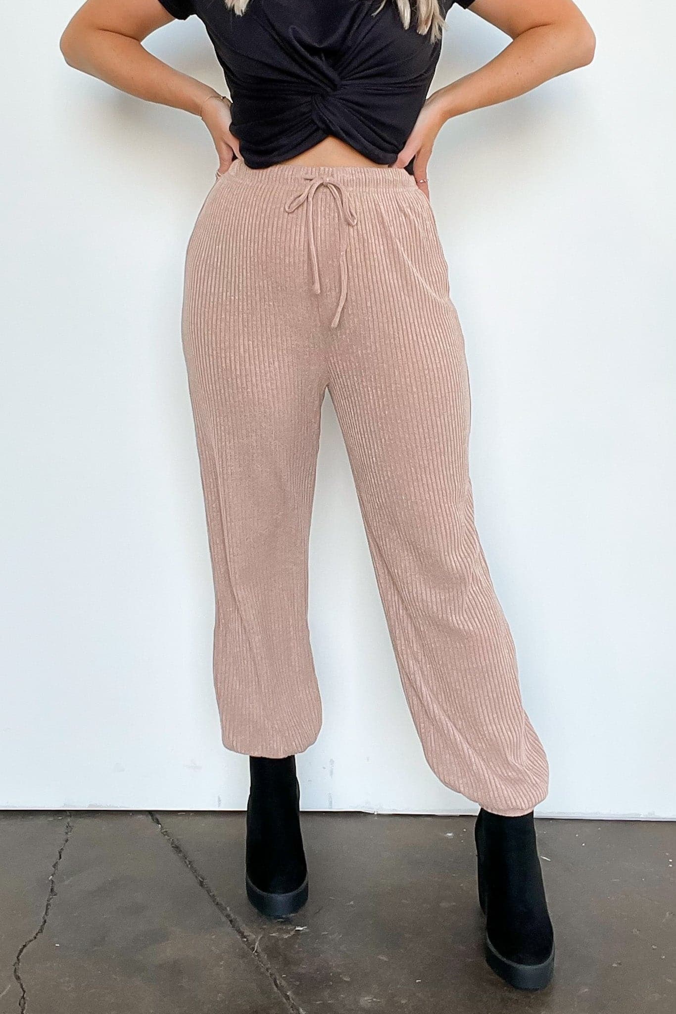 Taupe / S Real Quick Ribbed Drawstring Joggers - FINAL SALE - kitchencabinetmagic