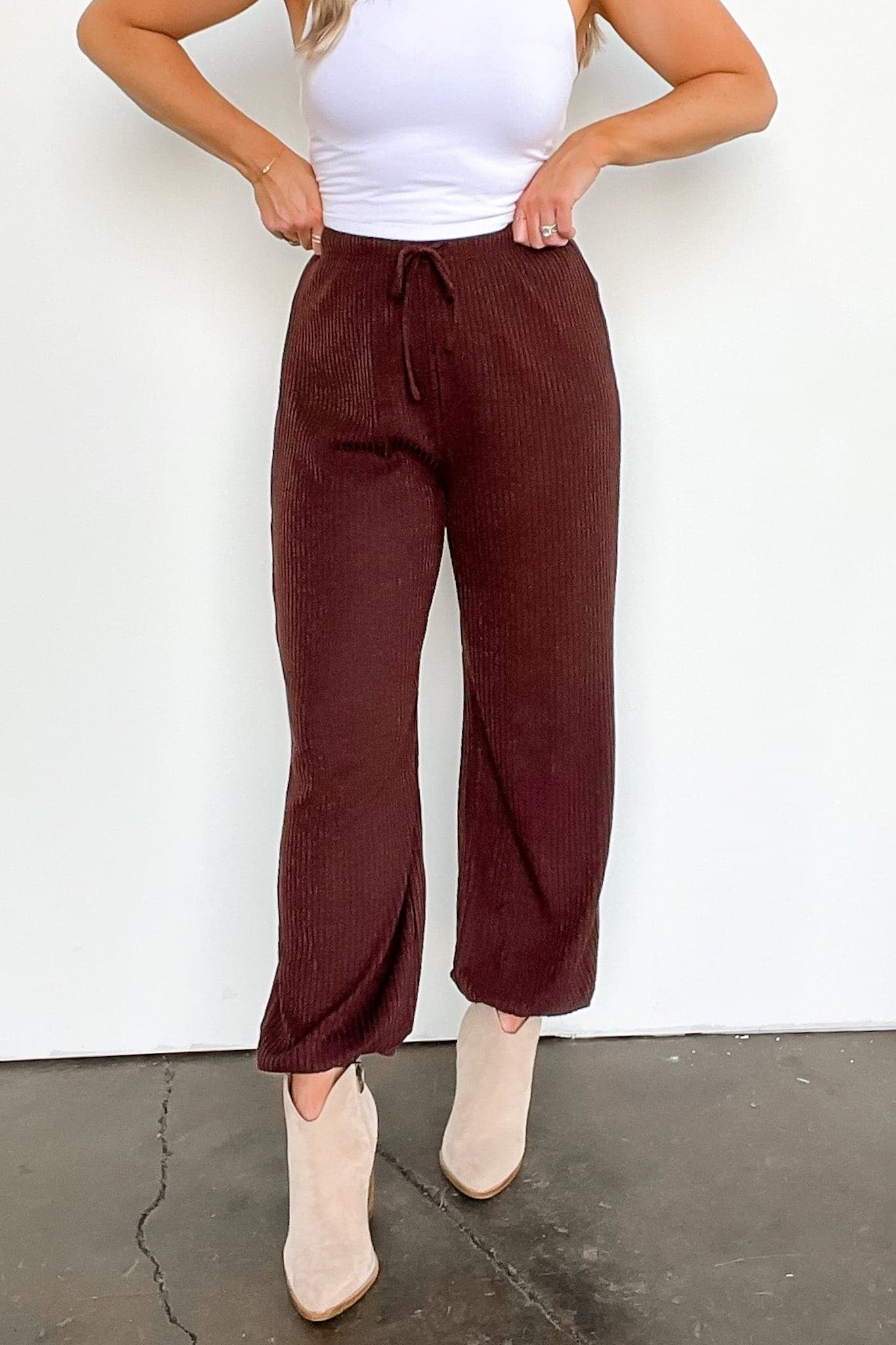 Brown / S Real Quick Ribbed Drawstring Joggers - FINAL SALE - kitchencabinetmagic