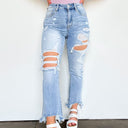 1 / Light Relay the Message High Rise Distressed Jeans - BACK IN STOCK - kitchencabinetmagic