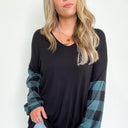  Remarkable Moment Plaid Contrast Sleeve Top | CURVE - FINAL SALE - kitchencabinetmagic