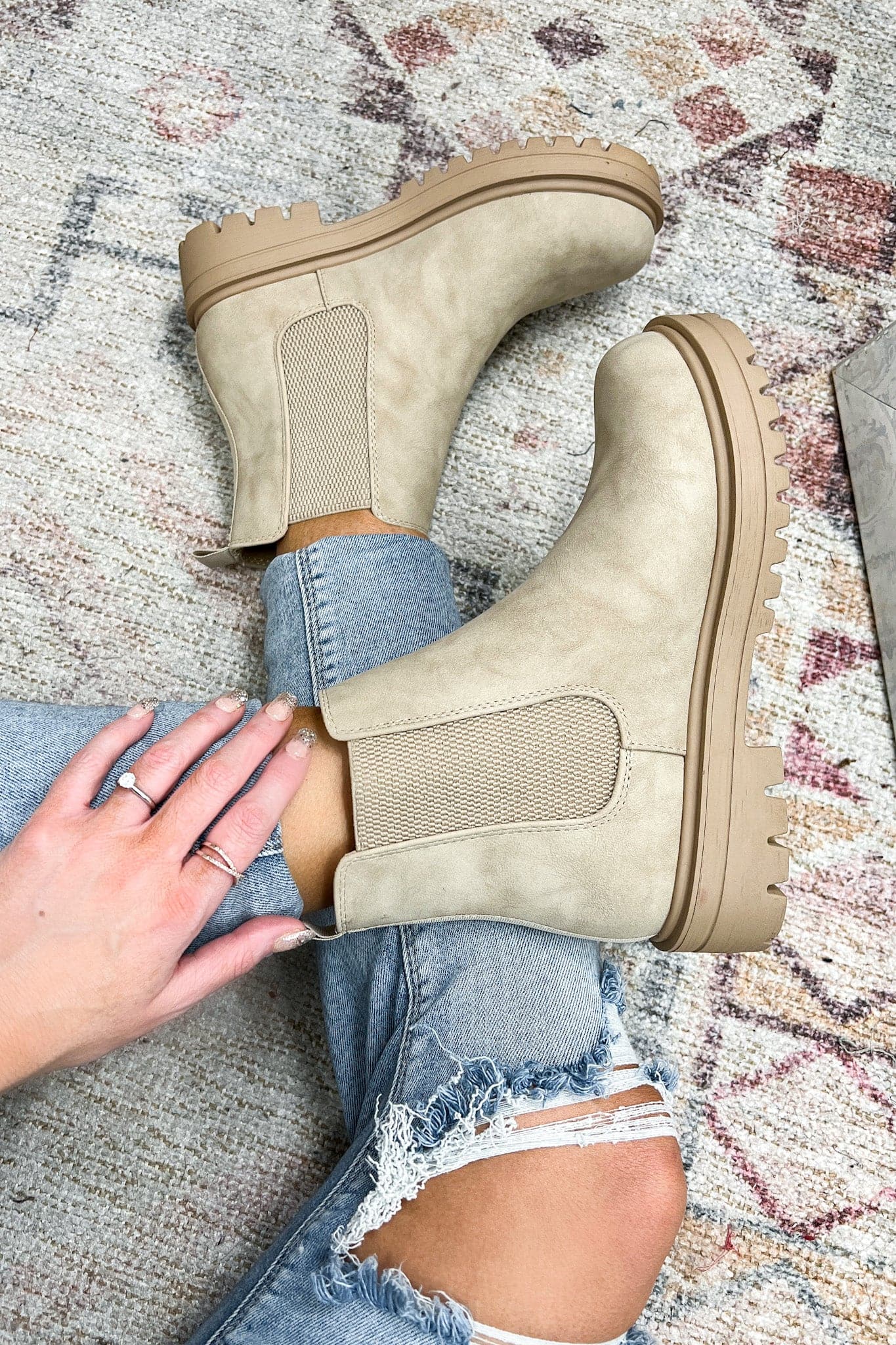 5.5 / Beige Riana Slip On Lug Boots - FINAL SALE - kitchencabinetmagic