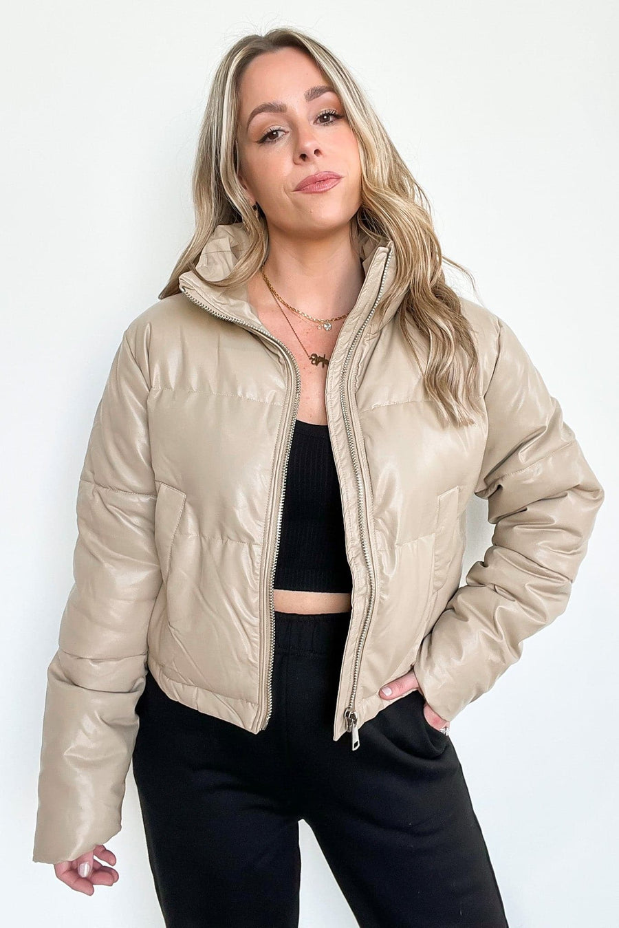  The Ritzy Faux Leather Puffer Jacket - FINAL SALE - kitchencabinetmagic