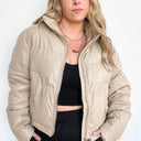 S / Taupe The Ritzy Faux Leather Puffer Jacket - FINAL SALE - kitchencabinetmagic