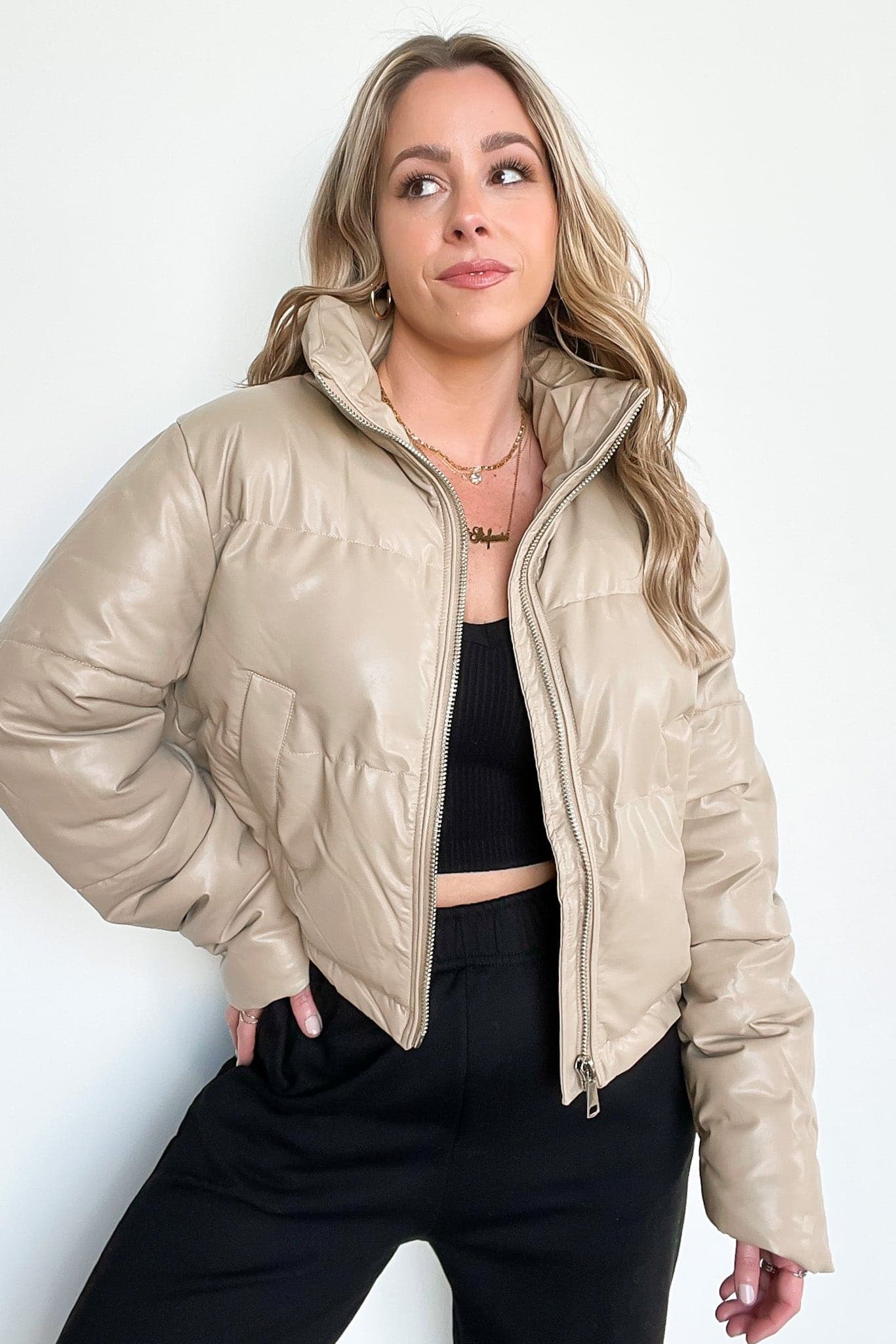  The Ritzy Faux Leather Puffer Jacket - FINAL SALE - kitchencabinetmagic