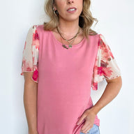  Robynn Floral Chiffon Sleeve Top | CURVE - FINAL SALE - kitchencabinetmagic