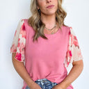 S / Mauve/Oatmeal Robynn Floral Chiffon Sleeve Top | CURVE - FINAL SALE - kitchencabinetmagic