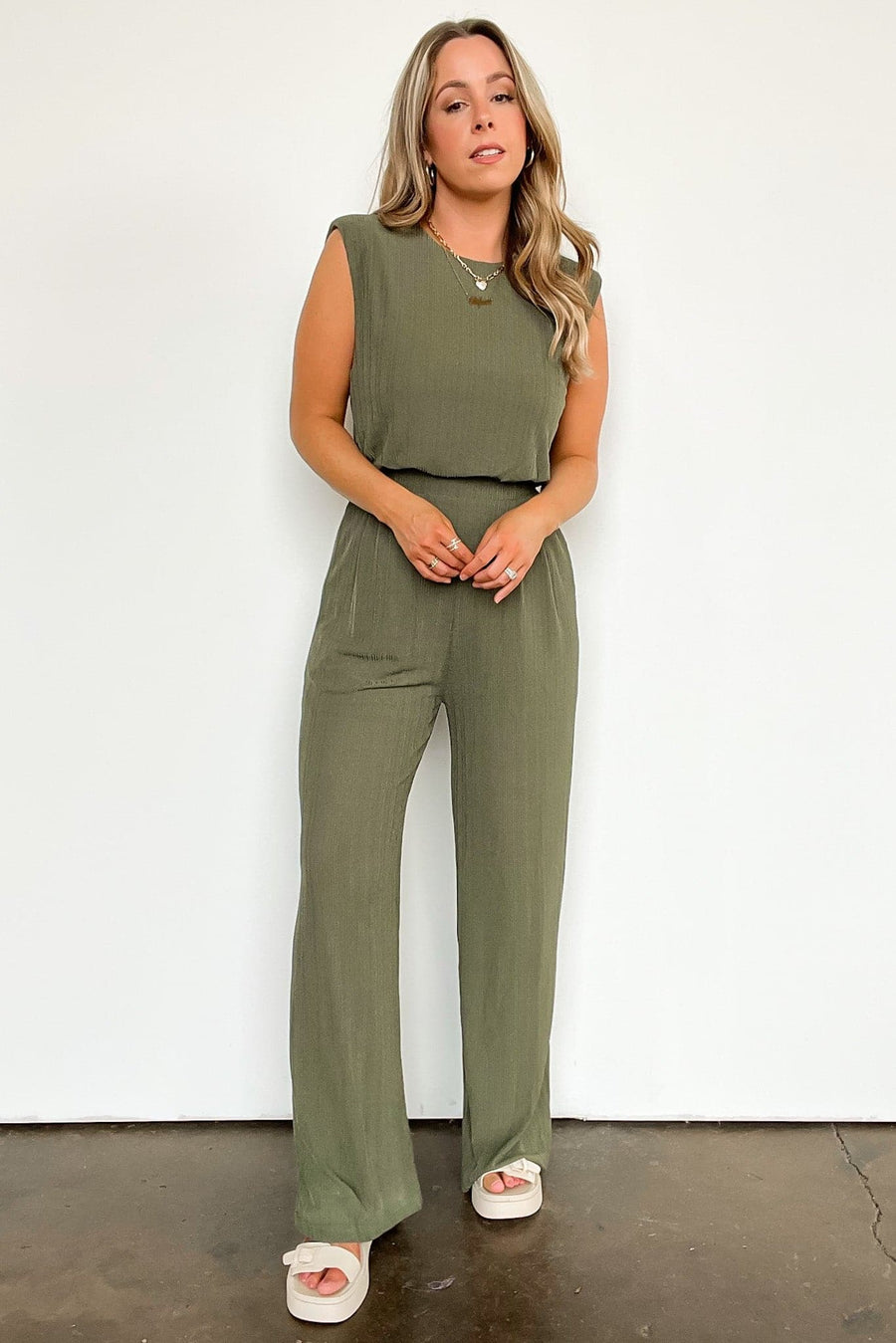  Rylah Ribbed Knit Shoulder Pad Jumpsuit - kitchencabinetmagic