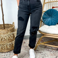 0 / Graphite Black Say Less Distressed Boyfriend Jeans - kitchencabinetmagic