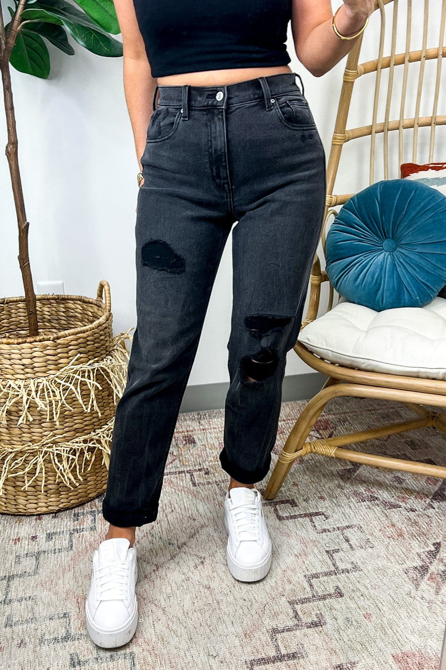 0 / Graphite Black Say Less Distressed Boyfriend Jeans - kitchencabinetmagic