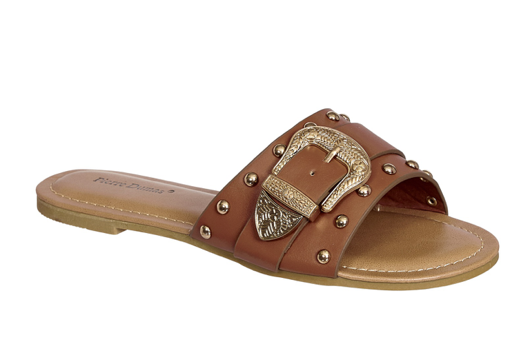 5.5 / Tan Sarita Studded Buckle Sandals - FINAL SALE - kitchencabinetmagic