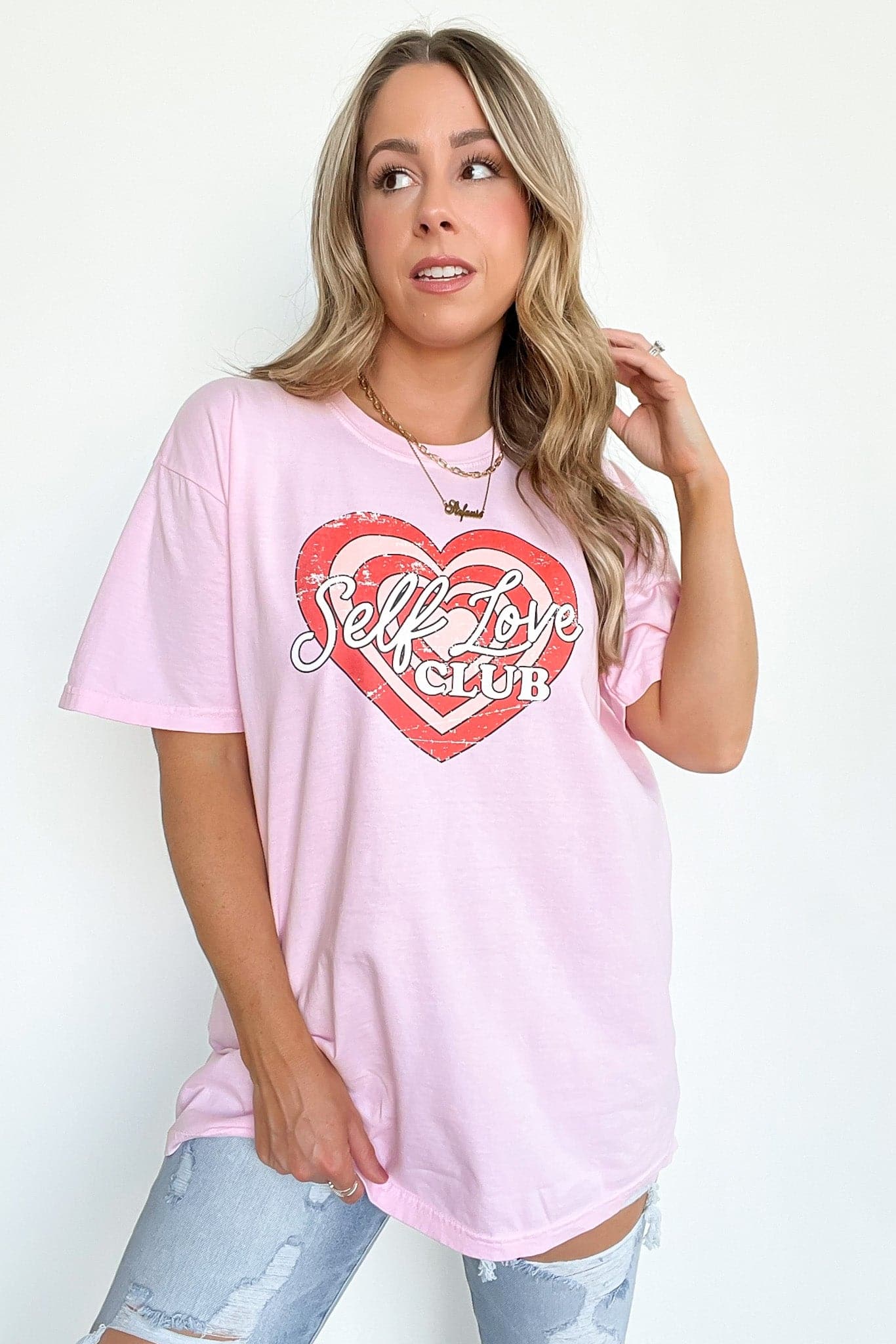 S / Pink Self Love Club Vintage Relaxed Graphic Tee | CURVE - kitchencabinetmagic