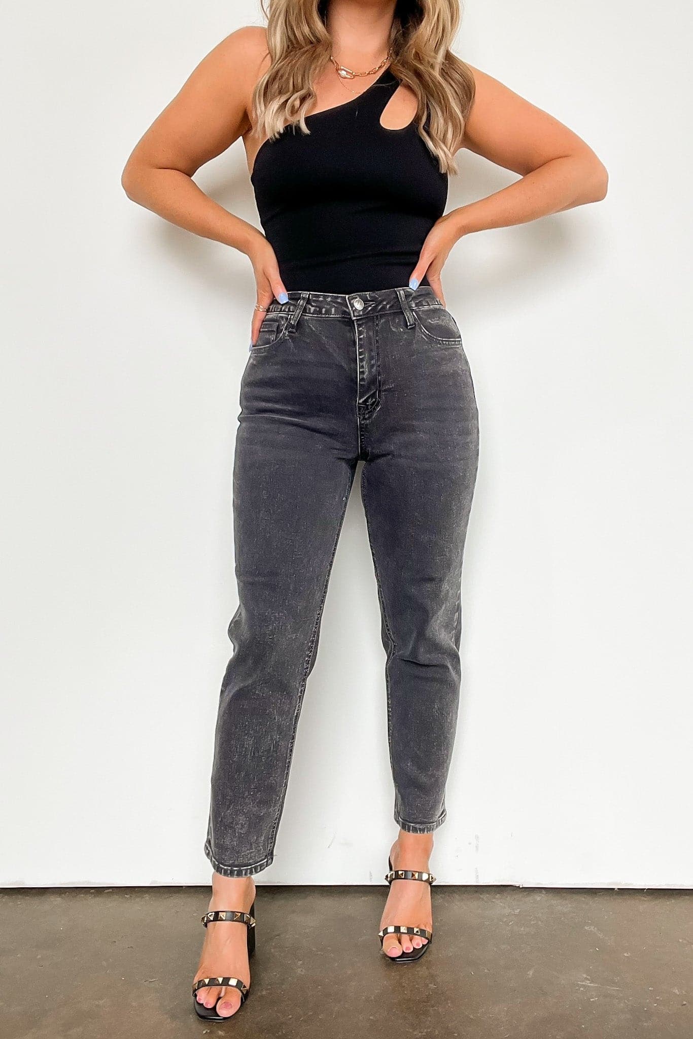 1 / Black Shaynna High Waist Washed Straight Leg Jeans - kitchencabinetmagic