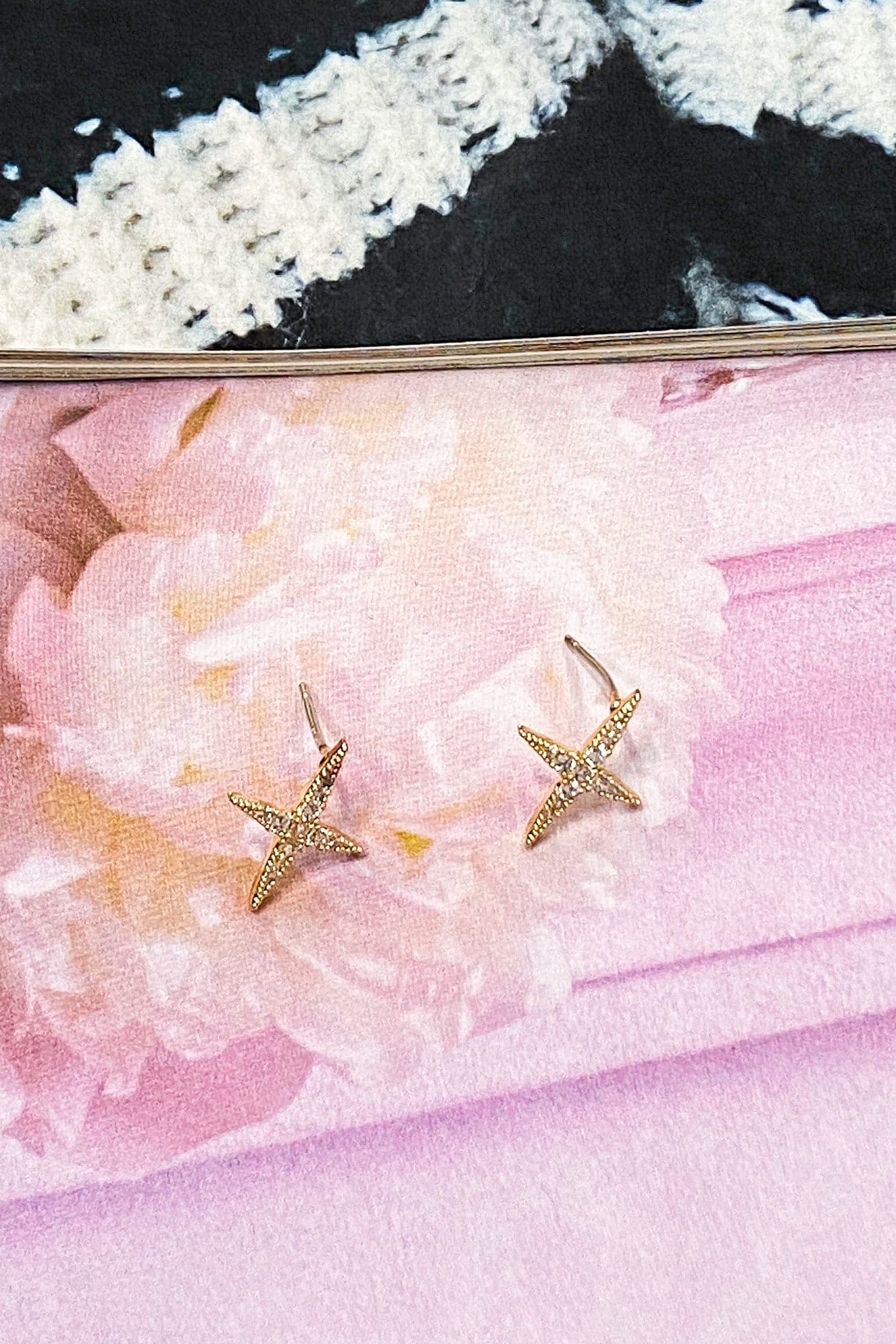 Gold Shining On Crystal Star Earrings - FINAL SALE - kitchencabinetmagic