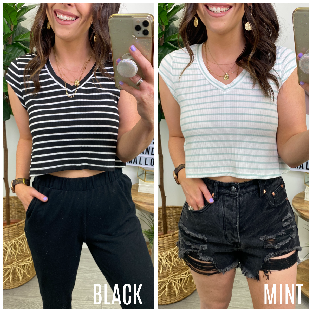  Skip the Line Striped V-Neck Crop Top - kitchencabinetmagic