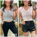  Skip the Line Striped V-Neck Crop Top - kitchencabinetmagic