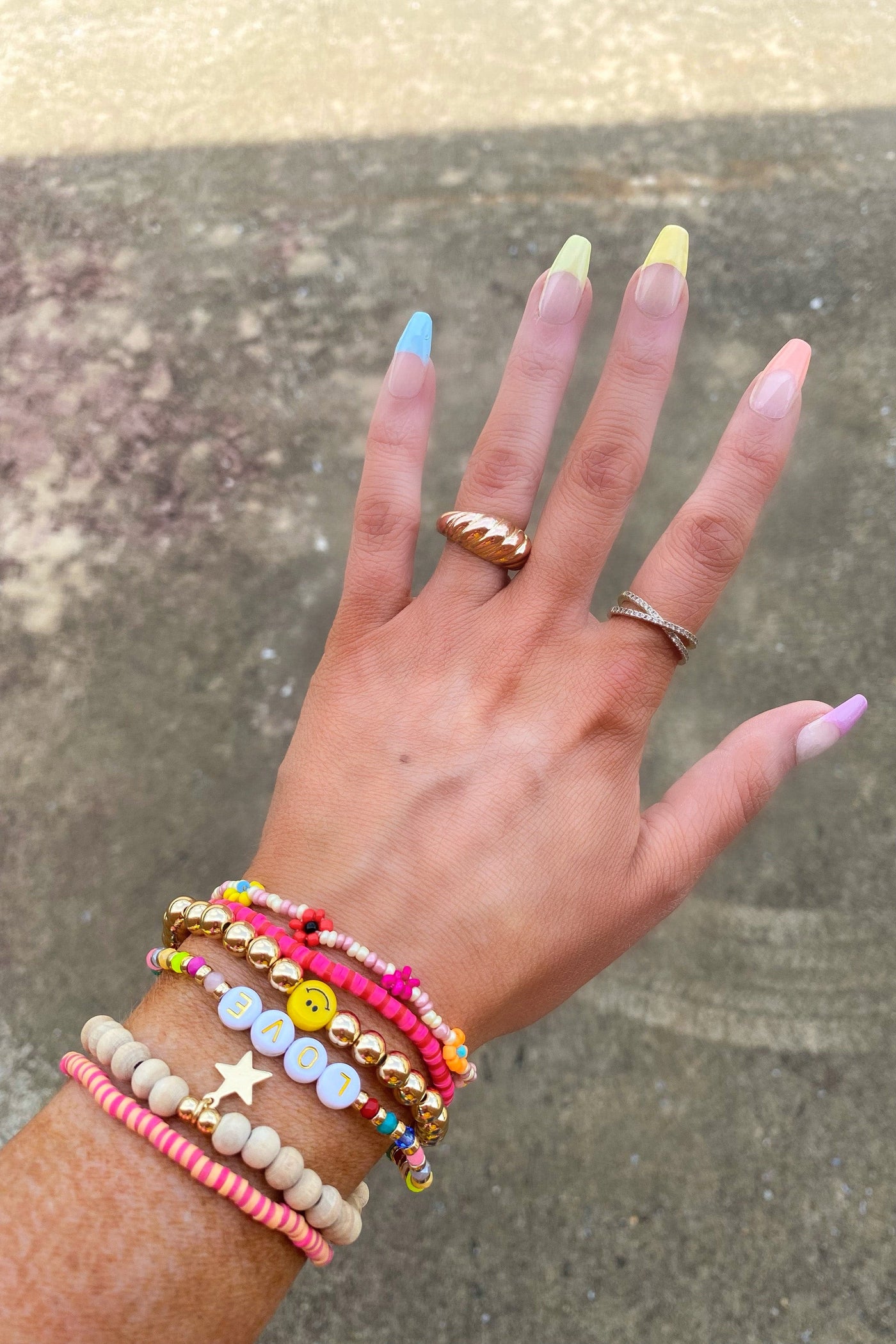 Pink Smiling Back Beaded Bracelet Stack - BACK IN STOCK - kitchencabinetmagic