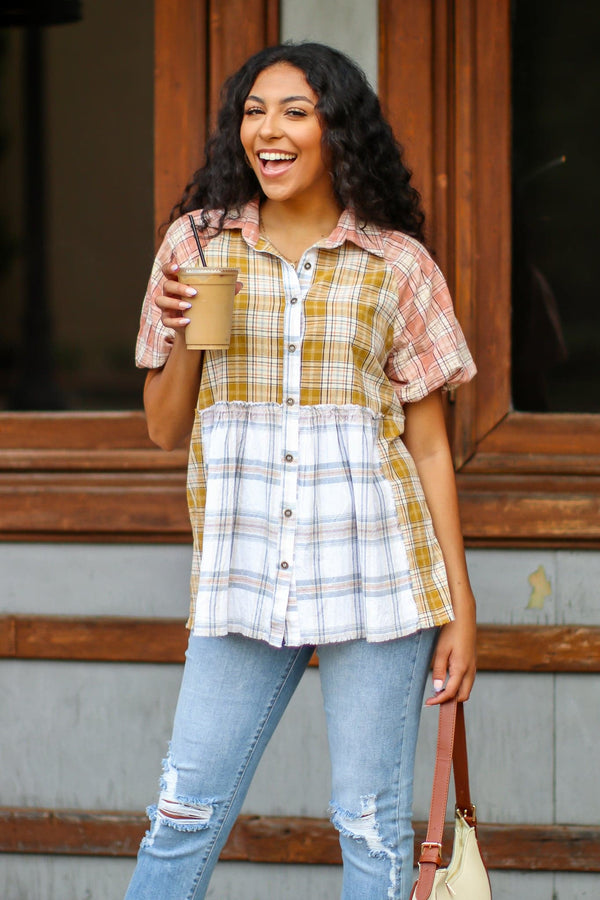  Spark of Feelings Multi Plaid Contrast Button Down Top - FINAL SALE - angrybureaucrat