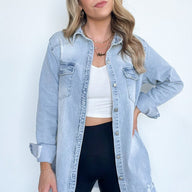 Light / S Stormi Relaxed Distressed Denim Shacket - BACK IN STOCK - kitchencabinetmagic