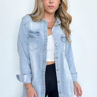  Stormi Relaxed Distressed Denim Shacket - BACK IN STOCK - kitchencabinetmagic