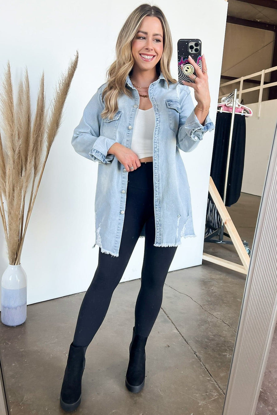  Stormi Relaxed Distressed Denim Shacket - BACK IN STOCK - kitchencabinetmagic