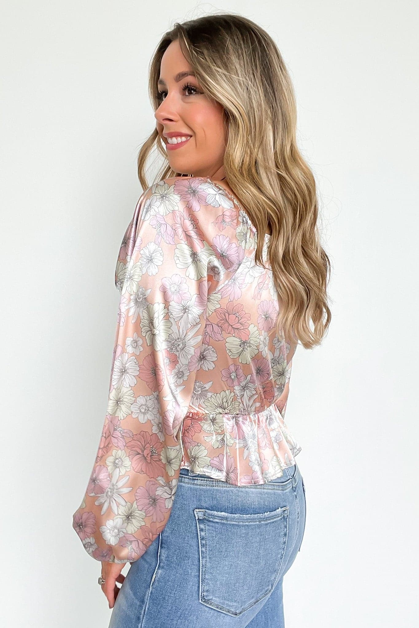  Stylish Perception Satin Floral Peplum Top - kitchencabinetmagic