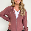 Mauve / S Synoy Scuba Knit Zip Hooded Jacket - kitchencabinetmagic